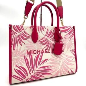 Michael Kors Medium Mirella Tote Bag Electric Pink Multi Leather
